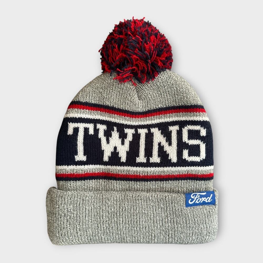 Minnesota Twins Ford Logo Winter Hat Beanie Gray Pom Pom NEW